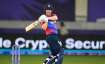 Eoin Morgan of England hits runs during the ICC Men's T20 World Cup match between England and West I