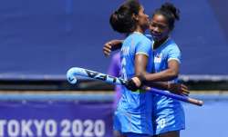 India midfield Salima Tete (30) celebrates after India forward Vandana Katariya scores