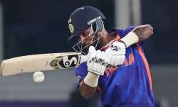 India's Hardik Pandya bats during the Cricket Twenty20 World Cup match between India and Pakistan in