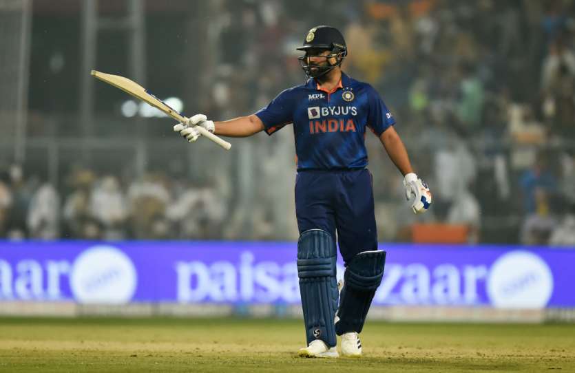 Rohit Sharma of India celebrates their half century during the Third T20 International match between India and New Zealand at Eden Gardens on November 21, 2021 in Kolkata, India.
 